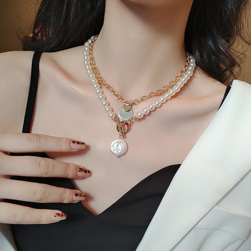 

Women Fashion Gold Chain Choker Necklace Elegant Layered Pearl Necklace Wholesale, As picture show