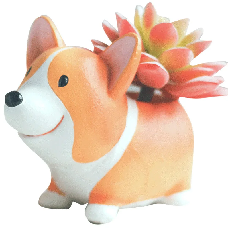 

Hot Selling Creative Short Leg Corgi Succulent Flower Pot Office Table Top Resin Potted Plant