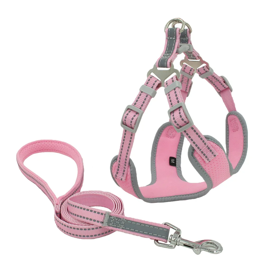 

OEM Private Label Small Dog No Moq Reflective Wire Breathable Custom Dog Harness and Leash Collar Pink Set, 7 colors