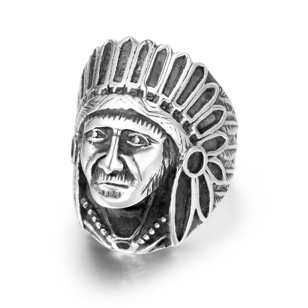 

2021 Sailing Jewelry Vintage Titanium Steel Indian Ring Dad Father Gifts Ring Indian Chief Mens Ring