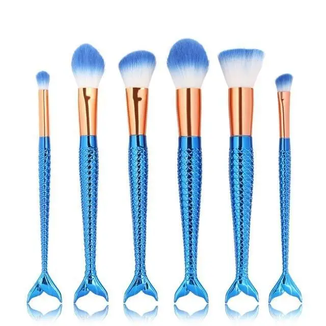 

6pc Make Up Foundation Eyebrow Eyeliner Blush Brush Mermaid Makeup Brush Cosmetic Concealer Tool, Muti-color