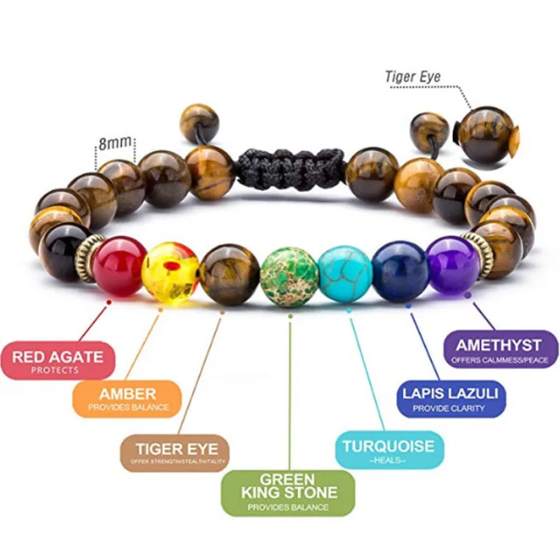 

Men's and women's 8mm lava 7 Chakra Bracelet braided rope natural stone Yoga Bead Bracelet