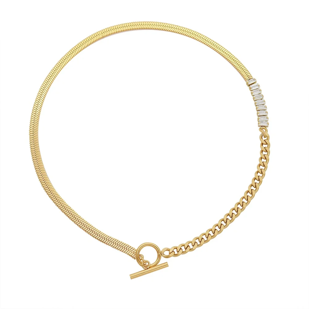 

Fashion Zircon Necklace Hot Selling Trendy Clavicle Stitching 1 8K Gold Stainless Steel Necklace Sets