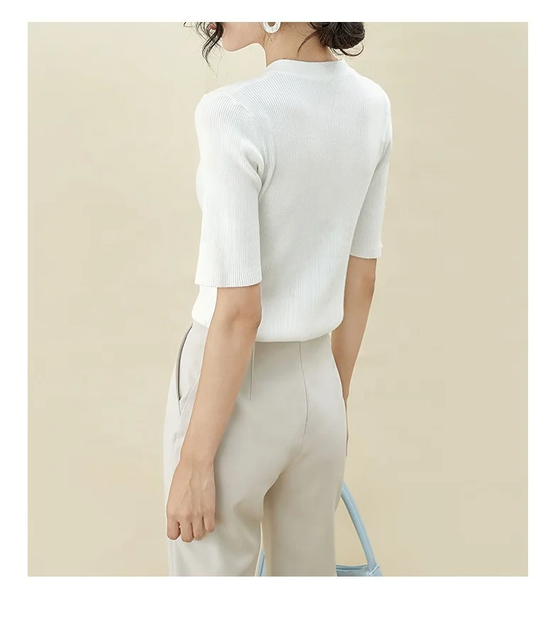 

Ladies summer temperament French top Korean ice silk knitted t-shirt