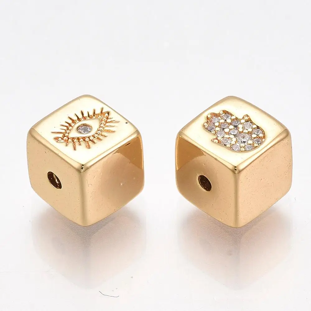 

PandaHall 7mm Micro Pave Cubic Zircon Real 18K Gold Plated Cube Brass Beads