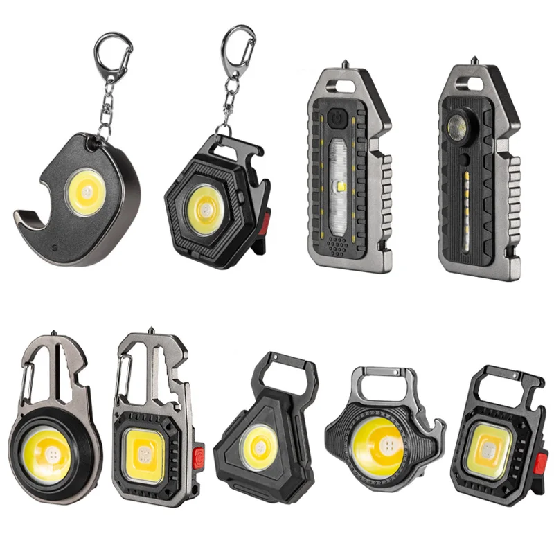 

Rechargeable mini Keychain Flashlights Portable Pocket magnetic flashlight with Folding Bracket Bottle Opener and Magnet Base