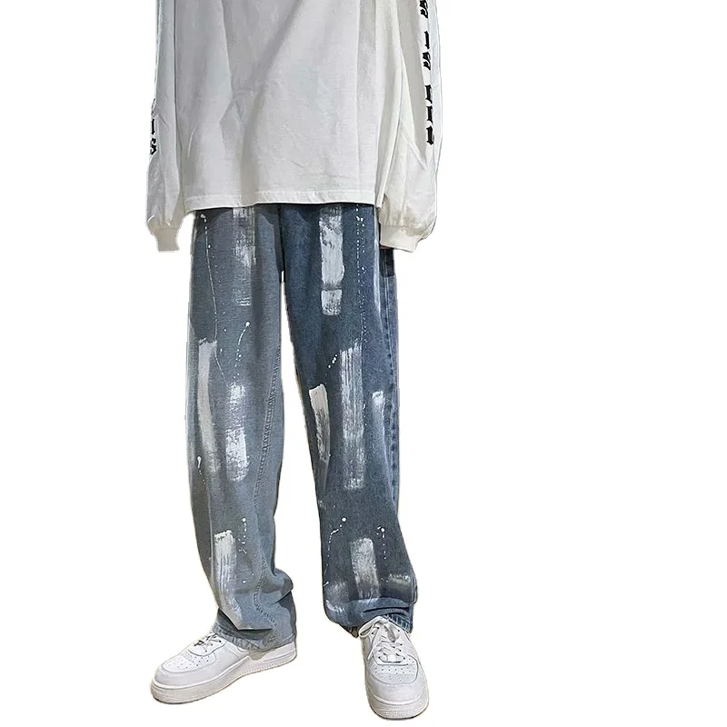 

Mens Baggy Denim Jeans Light Grey Jeans Mens Graffiti Trend Men Trousers Jeans