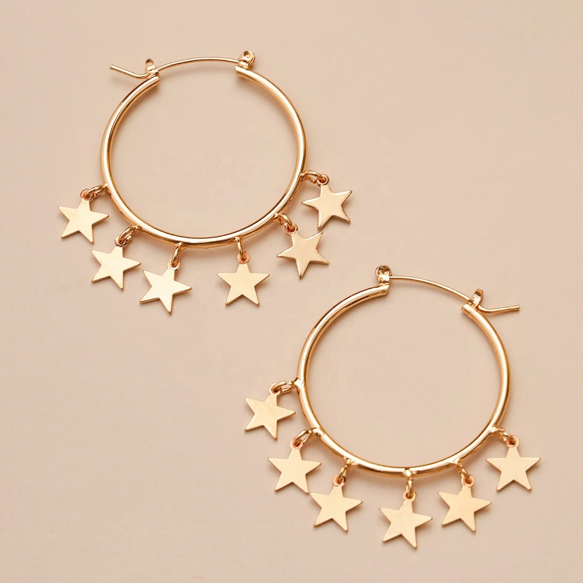 

Kaimei amazon top seller 2021 new fashion Golden five-pointed star butterfly star pendant earrings 18k gold big hoop earrings, Many colors fyi