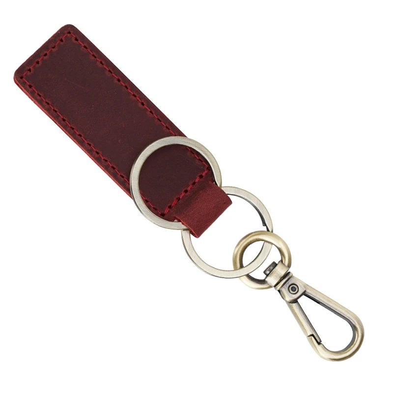 

Free Sample Embossed Engraved Name Genuine Leather Luxury Vintage Cowhide Leather Keychain Custom Logo