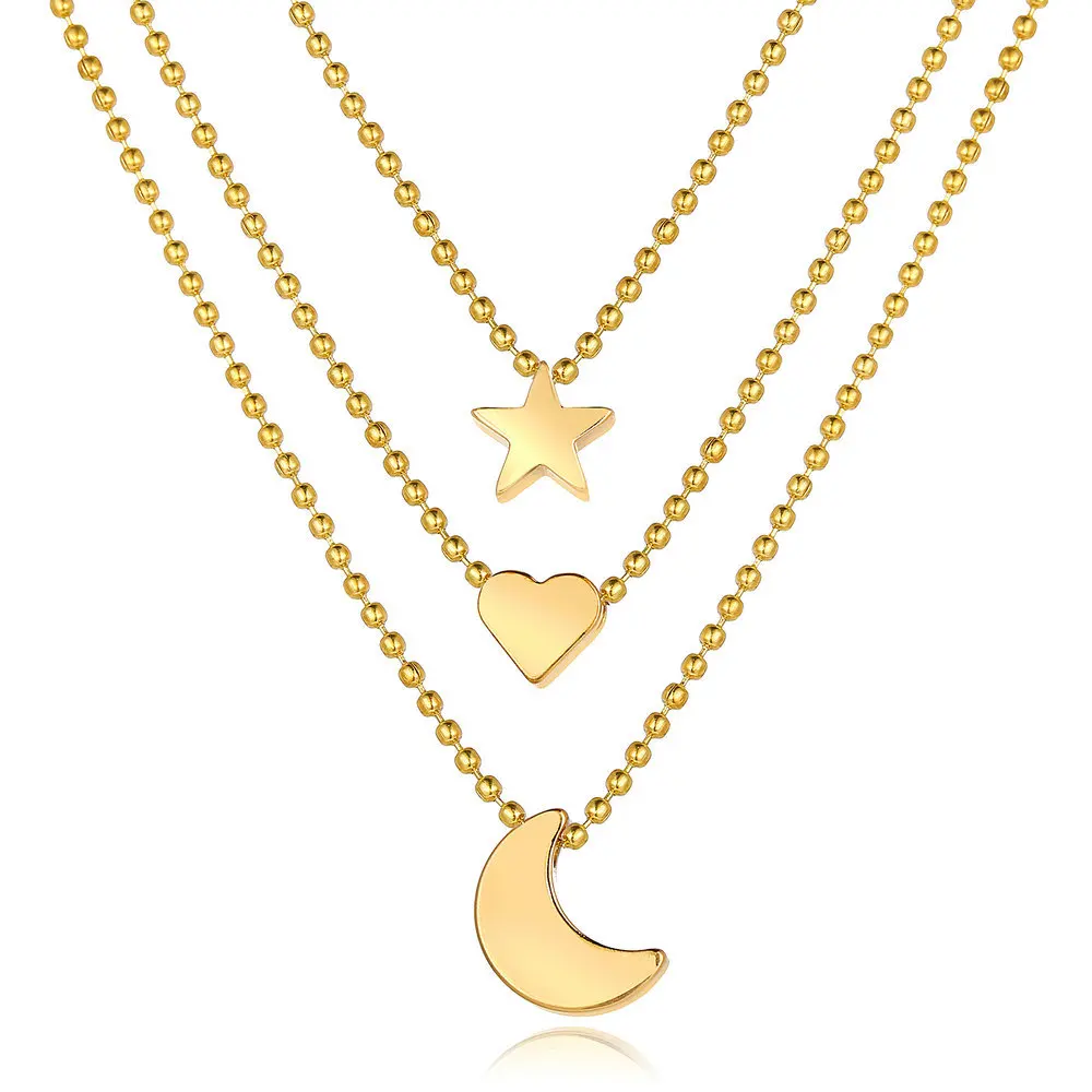 DoubleNine Multilayer Necklace Crescent Moon Pendant Crystal Sequins Women Wedding Necklace Layered Delicate Long Chain Accessories 