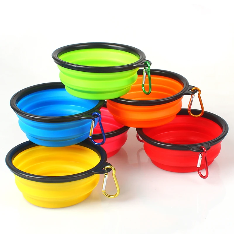 

Bpa Free Washable Lightweight Best Folding Amazon Top Seller Portable Round Water Food Feed Dog Feeder Pet Silicone Travel Bowl, Red, pink, yellow, green, blue