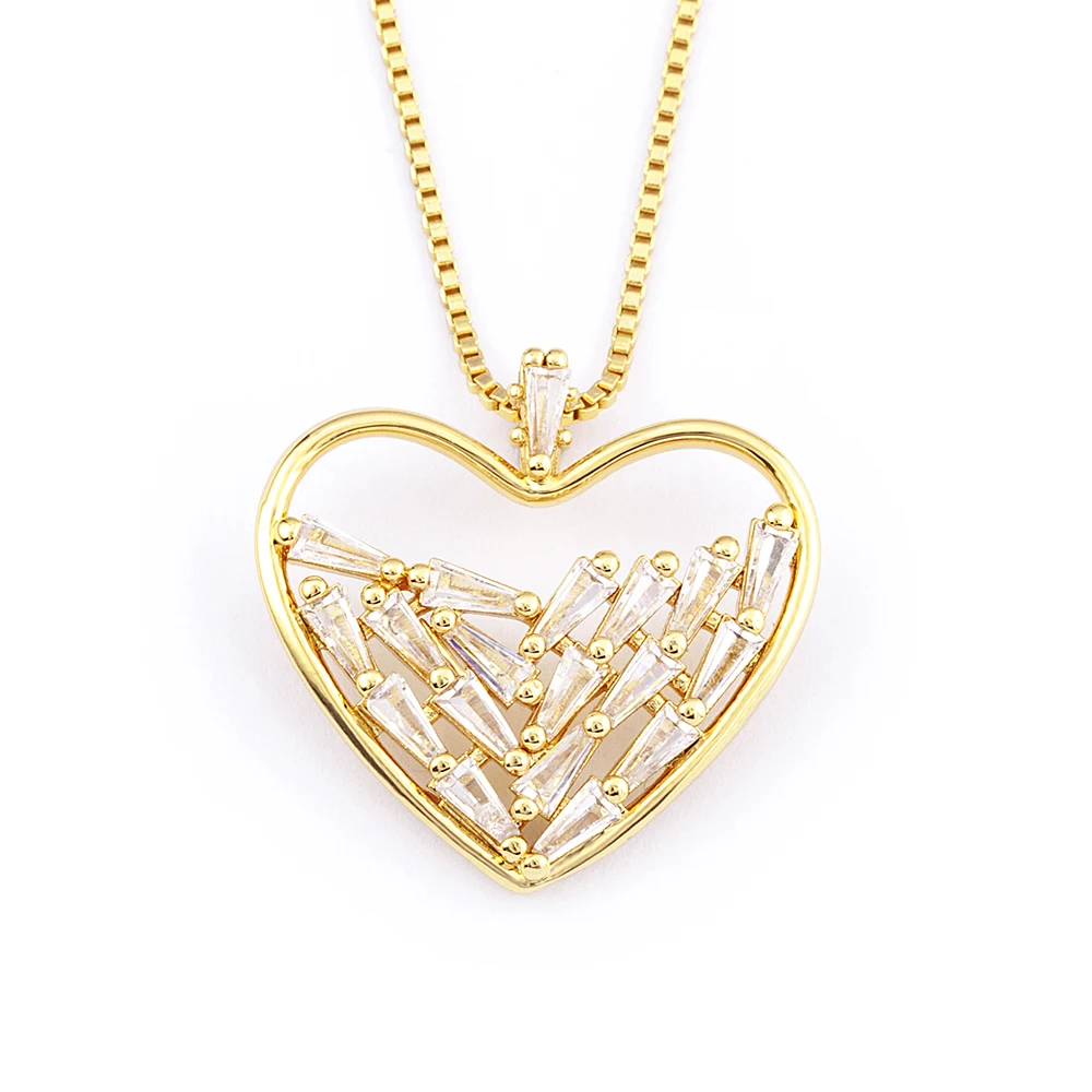 

Luxury Gold Plated Rhinestone Heart Pendant Necklace Hollow Love Engagement Wedding Jewelry Accessories for Women Wholesale, As pictures
