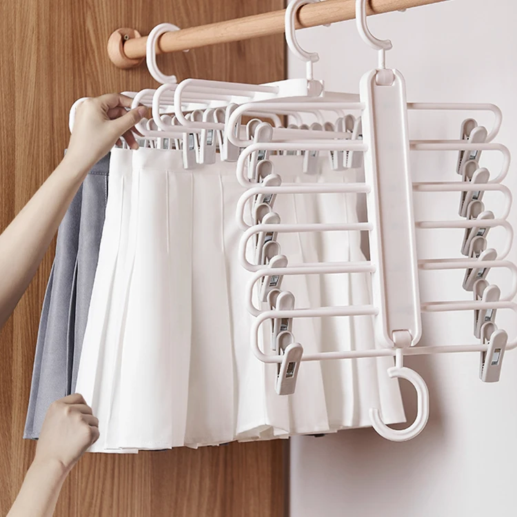 

A3489 Multifunction Wardrobe Clothes Hanging Multilayer Laundry Space Magical Pants Closet Rack Folding Cloth Hanger, 3 colors