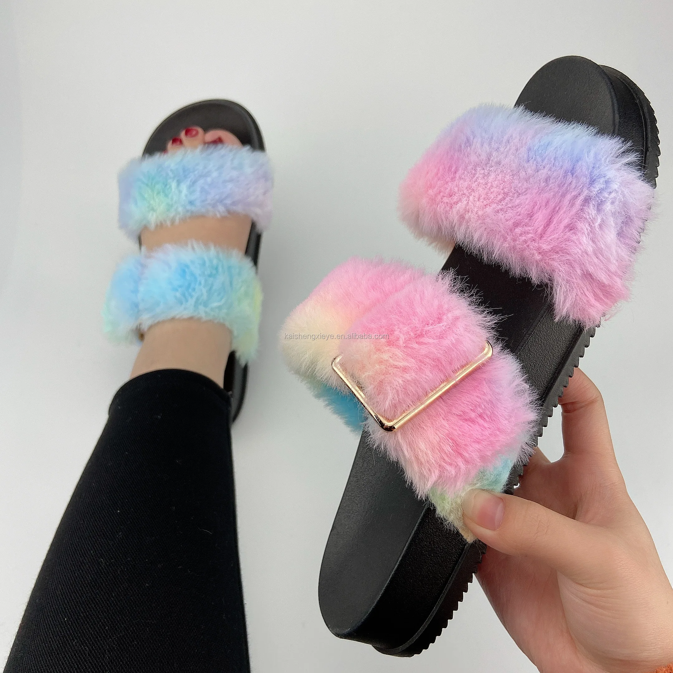 tie dye fluffy slippers