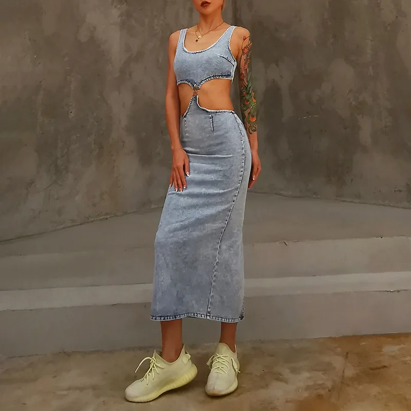 

2020 new arrivals autumn designs women two pieces crop top with denim skirt set