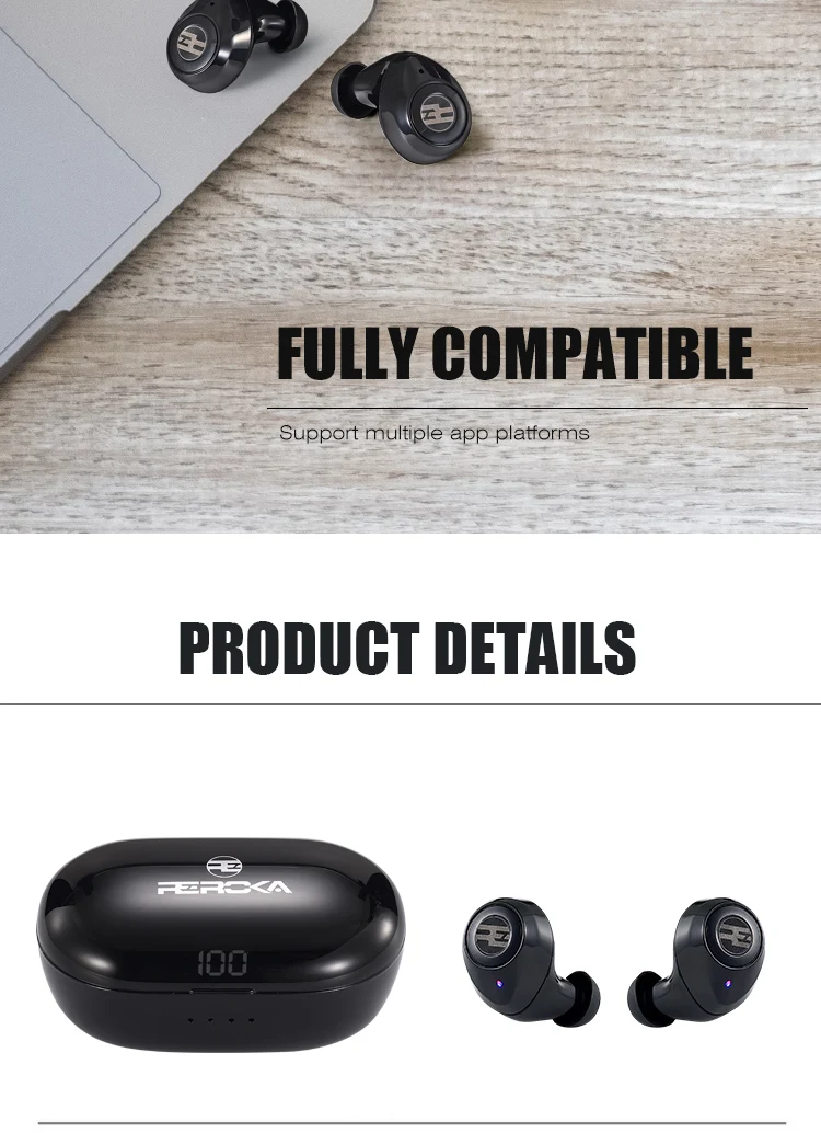 2021 New Model TWS Reroka Revolution Portable LED Touch Control Earbuds Blue 5.1 Ear Buds with Led - ANKUX.COM