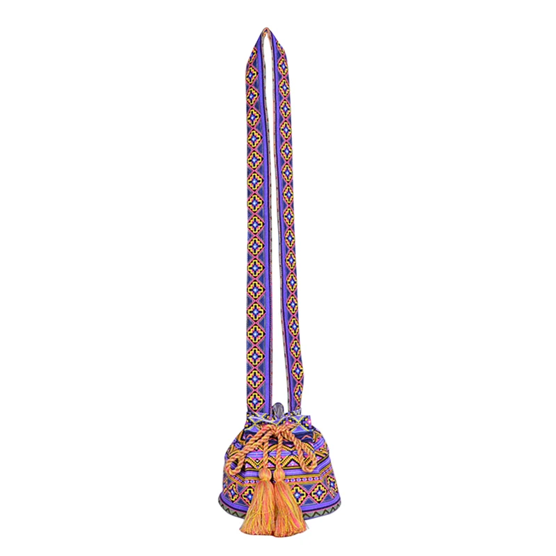 

Ethnic Style Purple Hand Bags Small Shoulder Crossbody Bag with Tassels, Purple multi