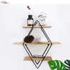 Solid wood and iron shelf three tires wall mounted wooden wall shelf