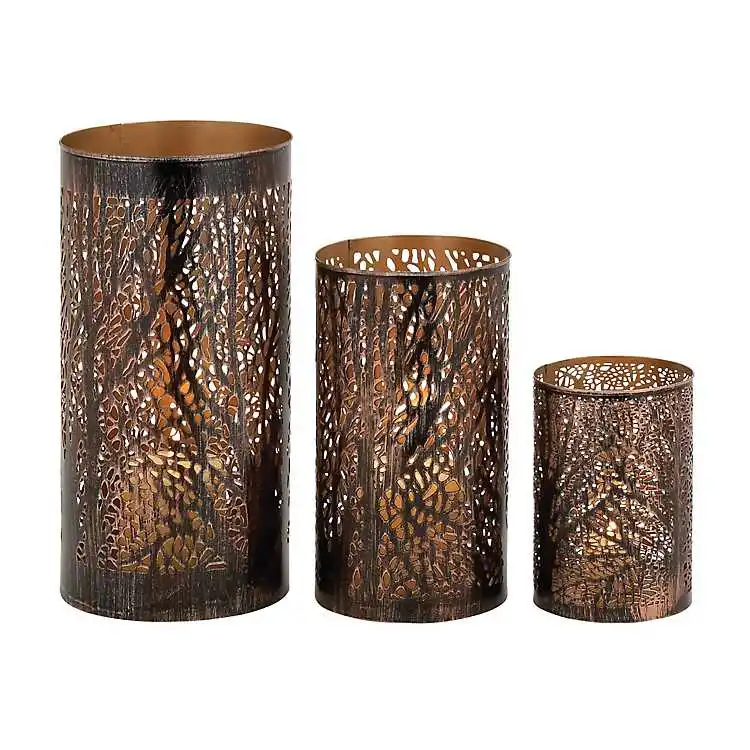 Bronze Metal Branches Hurricanes Decor Candle Pillar Holder Set Buy