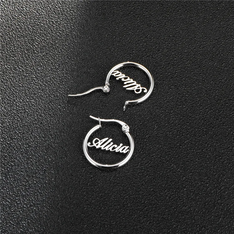 Fashionable Jewelry Stainless Steel Silver Hoop Earrings Custom Letter Name Earring for Women Gifts