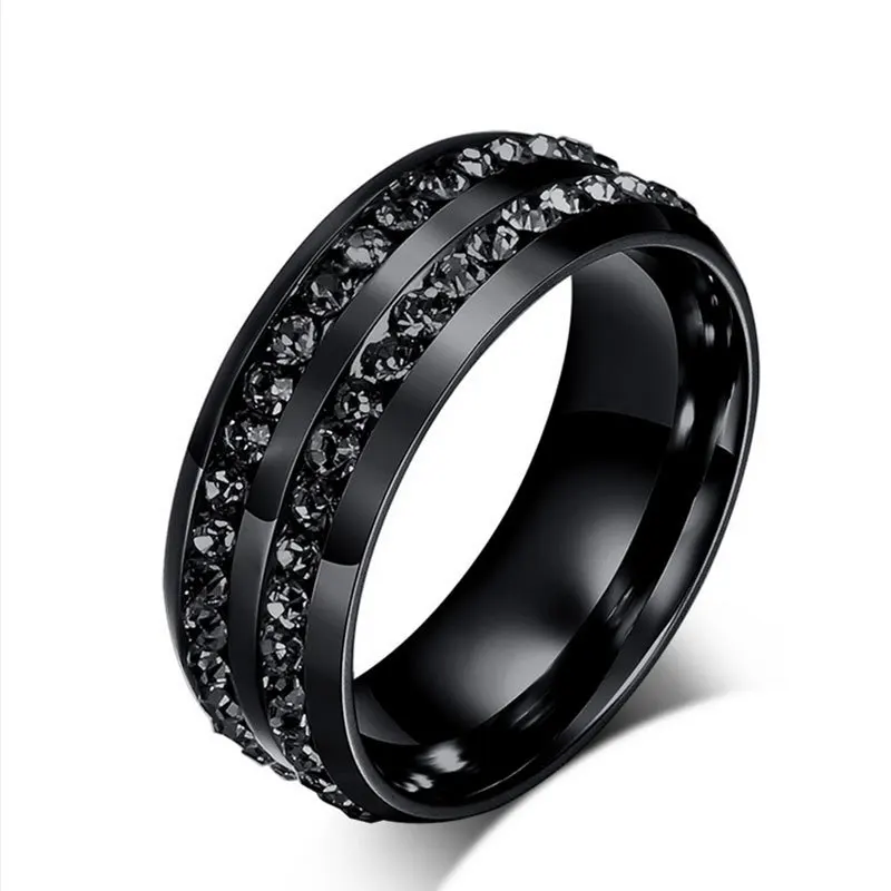 

New Design Rhinestone Fashion Jewelry Black Stainless Steel Ring Men Ring