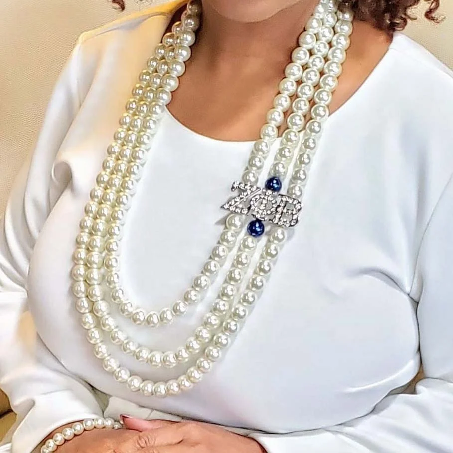 

Beyou Handmade Jewelry Greek letters Sorority ZPB Multilayer Long Pearl Accessories ZOB ZETA PHI BETA Pearl Necklace