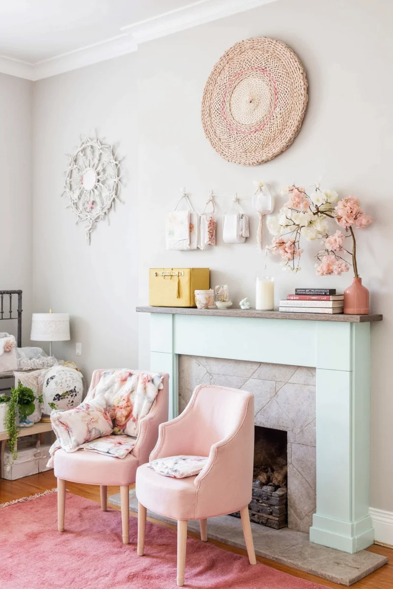 Kid-friendly mint pink craft nook