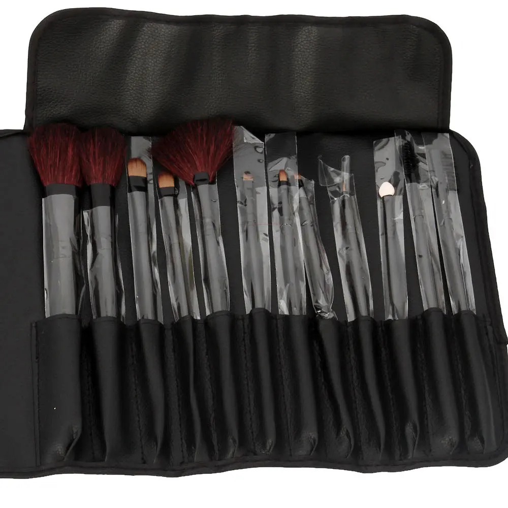 

High Quality Custom Logo Private Label 12Pcs Makeup Cosmetic Blush Eyebrow Makeup Brush Set for Beginner, Black