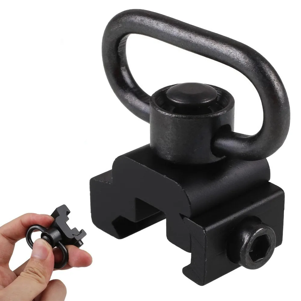 

Heavy Duty High Tensile Aluminum Alloy 360 Degree Free Rotation QD Sling Swivel Mount with Base Rail Mounted Push Button, Black