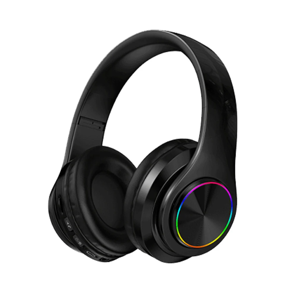 

B39 wireless luminous bluetooth headset head-mounted insertable card folding heavy bass sports bluetooth headphones, Blue and red