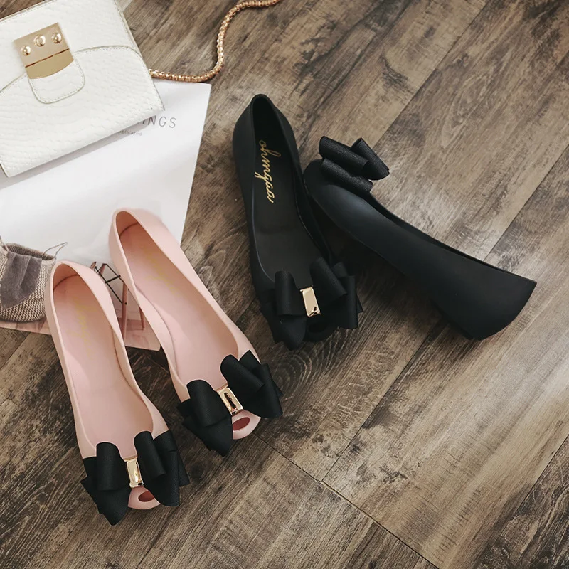 

Summer Korean fashion new bow fish mouth jelly shoes waterproof non slip women's single shoes rain shoes