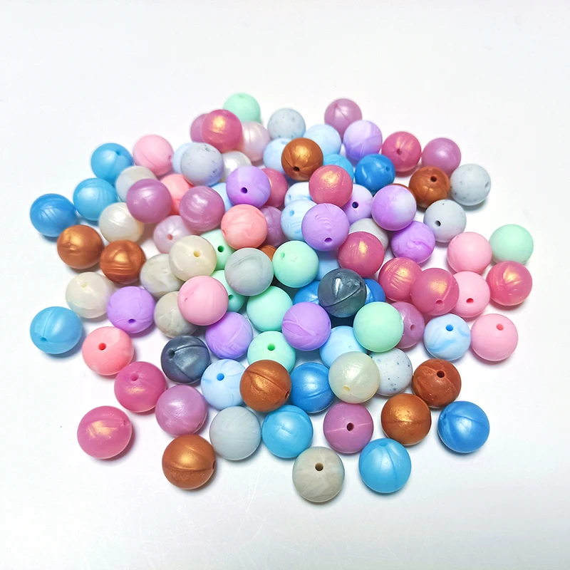 

2022 New Silicone Beads Wholesale Food Grade Softball Silicone Chew Teething Beads For Bracelet, 99 colors