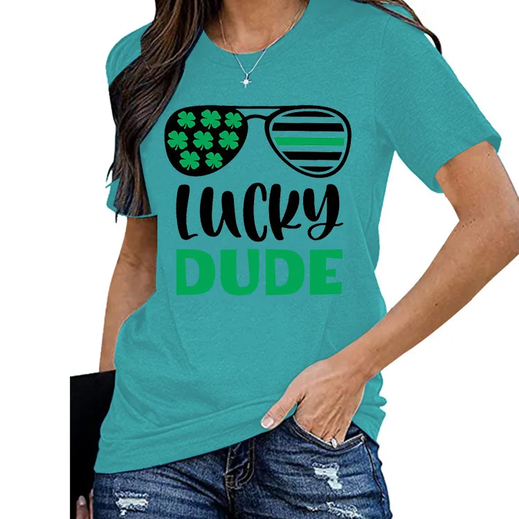 

2021 new arrival trendy glasses printing popular short sleeve casual St. Patrick's Day women's t-shirts