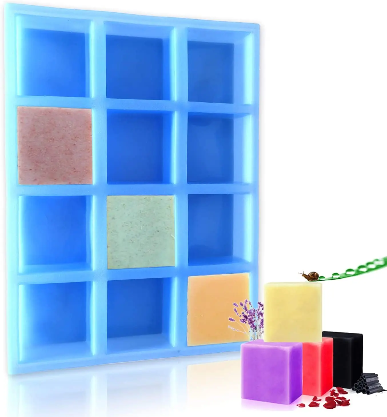 Diy 12 Cavities Big Size Silicone Square Soap Mold Handmade Baking Mold