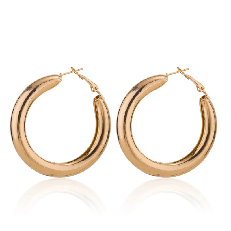 

JUHU New gold silver circular exaggerated alloy ear buckle simple and small earrings classic metal alloy jewelry for women