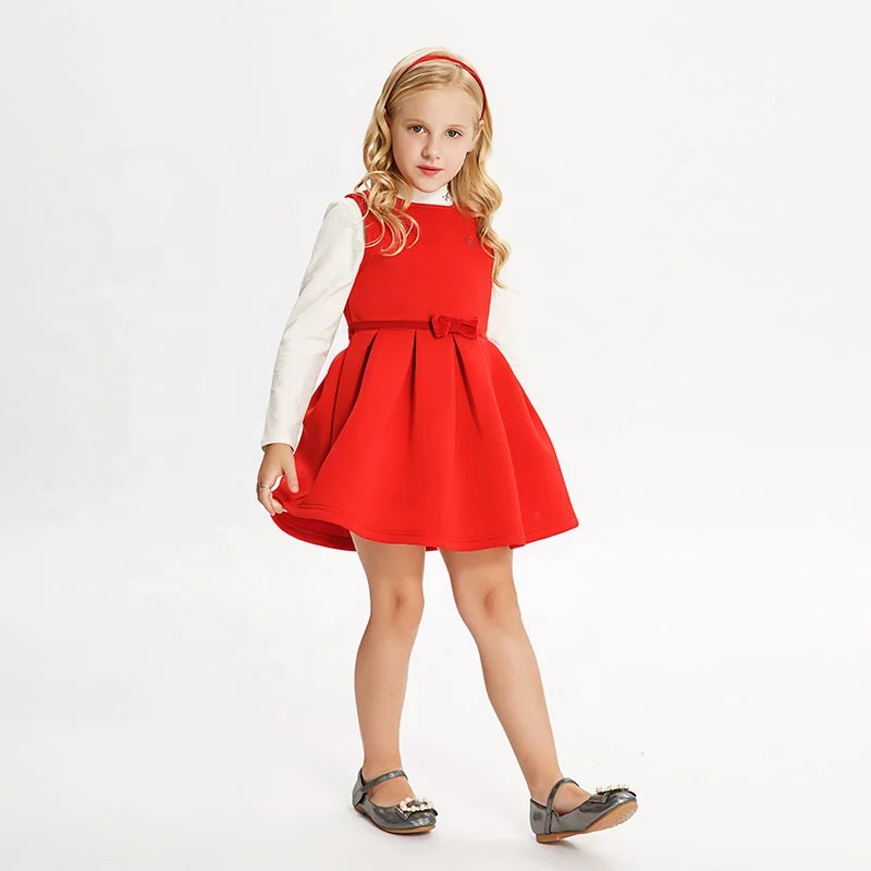 

Gabby Loop Kids Autumn Red Color Round Neck Sleeveless Girls Party Dresses for Children Kids Two Layer Cotton Lining Girl Prince