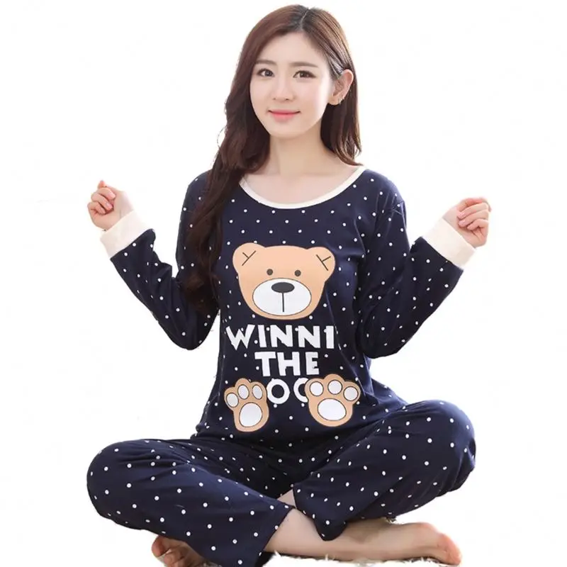 

Wholesale Pajamas Sets Spring Autumn Carton Women Long Sleeve Sleepwear Suit Cute Big Girls Homewear Gift for Female Sleepwear