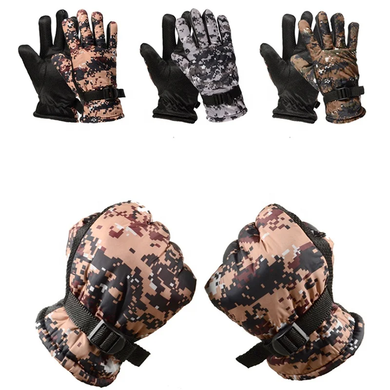 

Custom winter Men's camouflage mitten waterproof velvet thickened warmth riding ski cotton mitten gloves, Accept customization