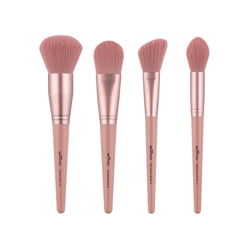 

ANMOR 4Pcs Make Up Brush For Foundation Concealer Highlighter Cosmetic Face Makeup Brush Set, Deep pink