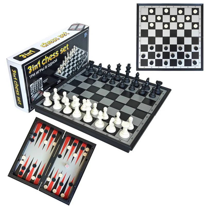 

high quality outdoor travel portable folding luxury Chess Set magnetic chess board checkers 3 in 1 chessboard chess, Black and white
