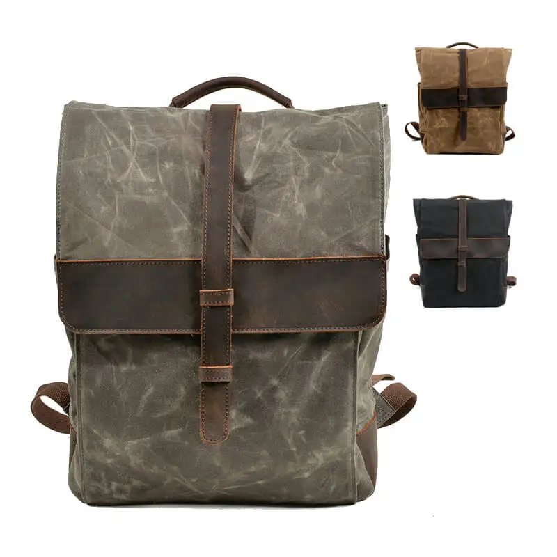 

Vintage waxed canvas custom bookbags mens leather backpack