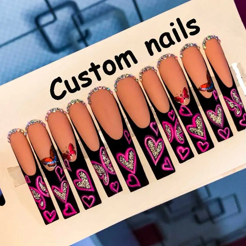 

Nails Wholesales Ins Trendy Nails Luxury Long Ballerina Rose Pink Spots Press On Nails Custom Artificial Fingernails Tips, Multi color