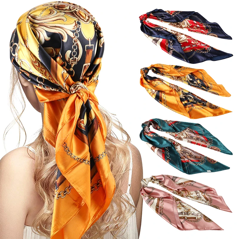 Custom Printing Hijab Silk Shawl Hair and Shawls Printed Scarf for Women Silk Hair Hijabs Adult Satin Summer 90*90cm CN;ZHE 65g