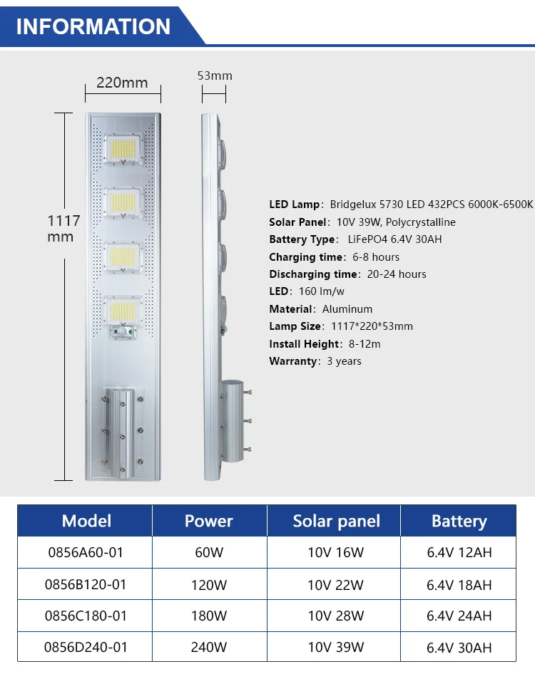 ALLTOP SMD Aluminum Outdoor IP65 waterproof 60W 120W 180W 240W integrated all in one solar led street light