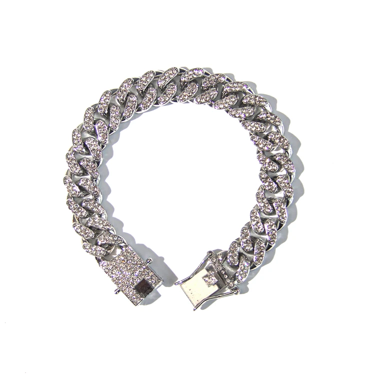 

European Top Selling Hip Hop Iced Out Cuban Link Bracelet Bling Micro Pave Crystal Chunky Curb Cuban Chain Bracelet
