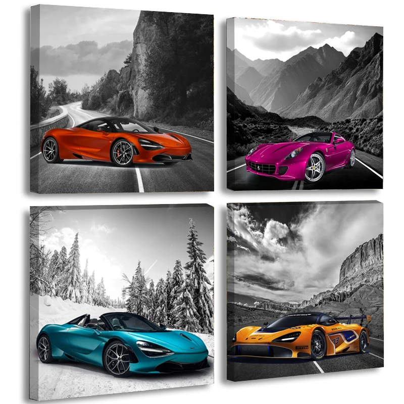 Car Poster Decor Black and White Wall Art Framed Car Art for Teen Boys Bedroom Decor Sports Canvas Posters and Prints