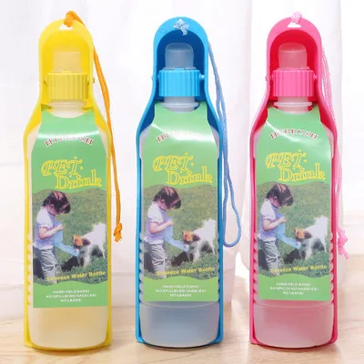 

Pet Drinking Fountain 500ML Dogs and Cats Outing Portable Pet Folding Water Bottle, Blue/pink/yellow