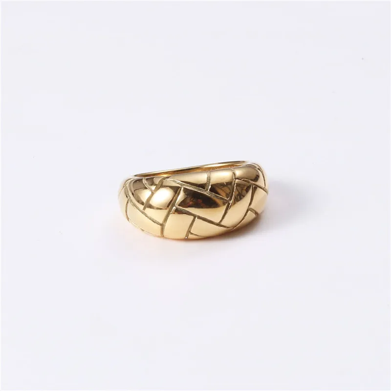 

High End 18K Plain Gold Chunky Grain Statement Ring Stainless Steel Trendy Simple Gold Plated Jewelry