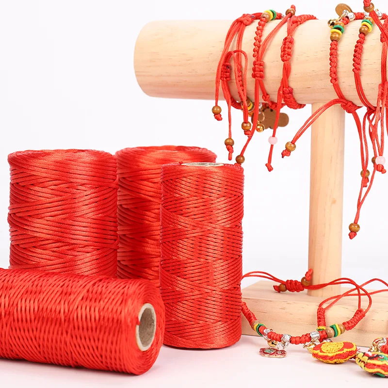 

On Amazon Polyester Braided Cords Chinese Knot Round Rope Wholesale Red Hand Rope 2 Mm/100 Meters 100% Polyester Woven Cord DIY