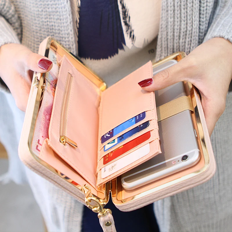 

Purse bow wallet female famous brand card holders cellphone pocket PU leather women money bag clutch women wallet, As pic